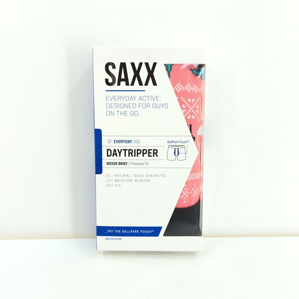 SAXX Men S Daytripper Boxer Brief Coral Pink Christmas Lights Printed Baked Lit